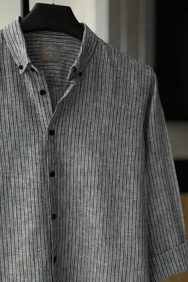 Greyish Black With White Pinstripes