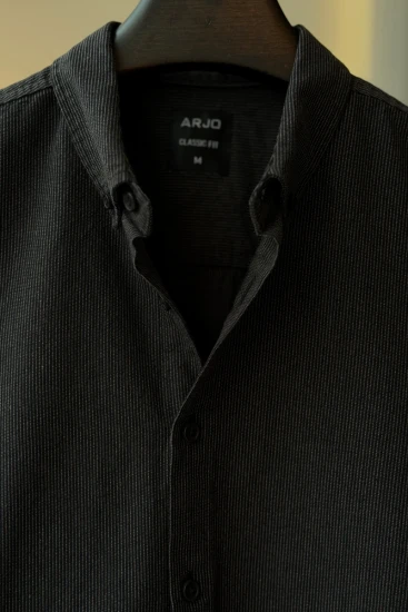 Black With Charcoal Grey Pinstripes Shirt