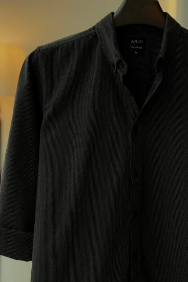 Black With Charcoal Grey Pinstripes Shirt