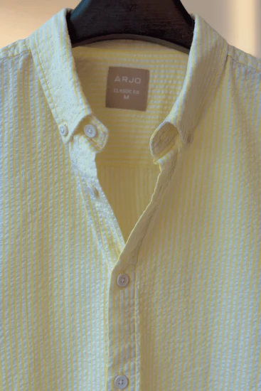 Yellow With White Stripes Seersucker Shirt
