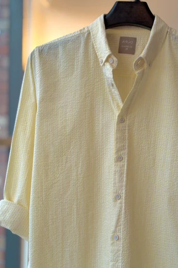 Yellow With White Stripes Seersucker Shirt