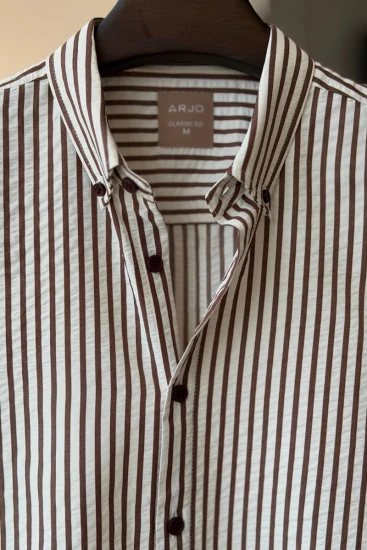 Off-White With Chocolate Stripe Seersucker Shirt