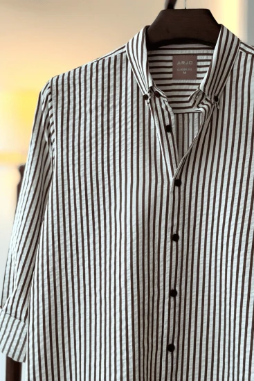 Off-White With Chocolate Stripe Seersucker Shirt