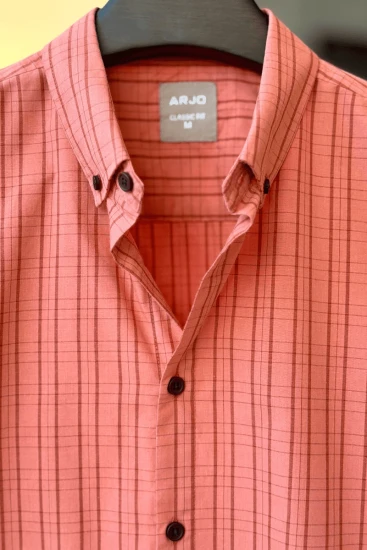 Salmon Pink With Brown Check Shirt