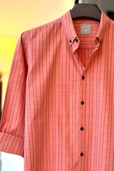 Salmon Pink With Brown Check Shirt