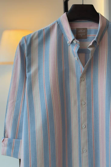Light Blue With Pink And White Stripes