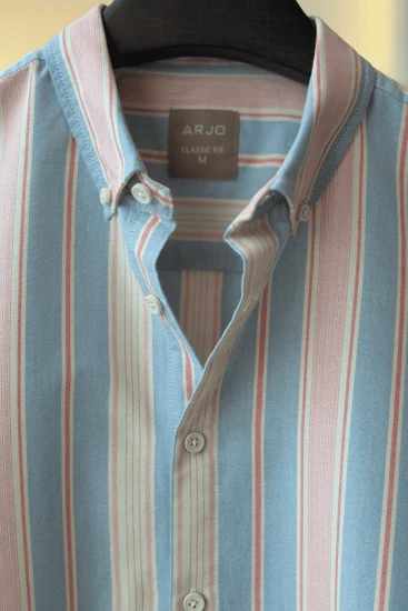 Light Blue With Pink And White Stripes