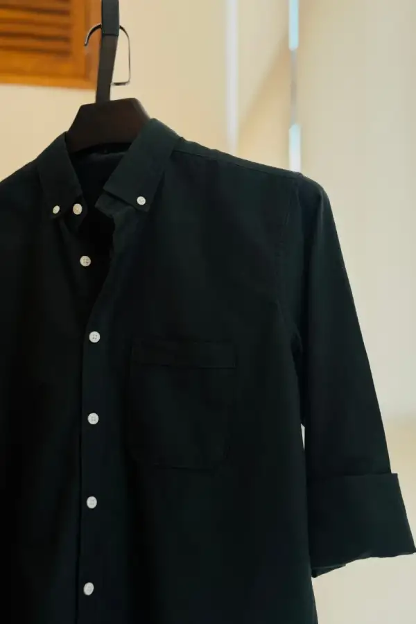 Dark Forest Green White Button Shirt