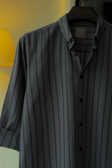 Slate Gray With Dark Blue Vertical Stripes Shirt