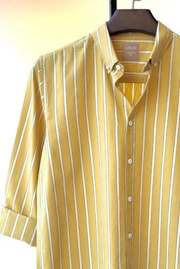 Mustard Yellow With Light Gray Vertical Stripes Shirt