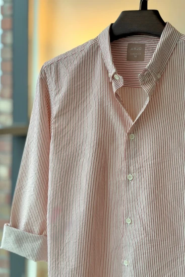 Off-White With Maroon Pinstripes Shirt
