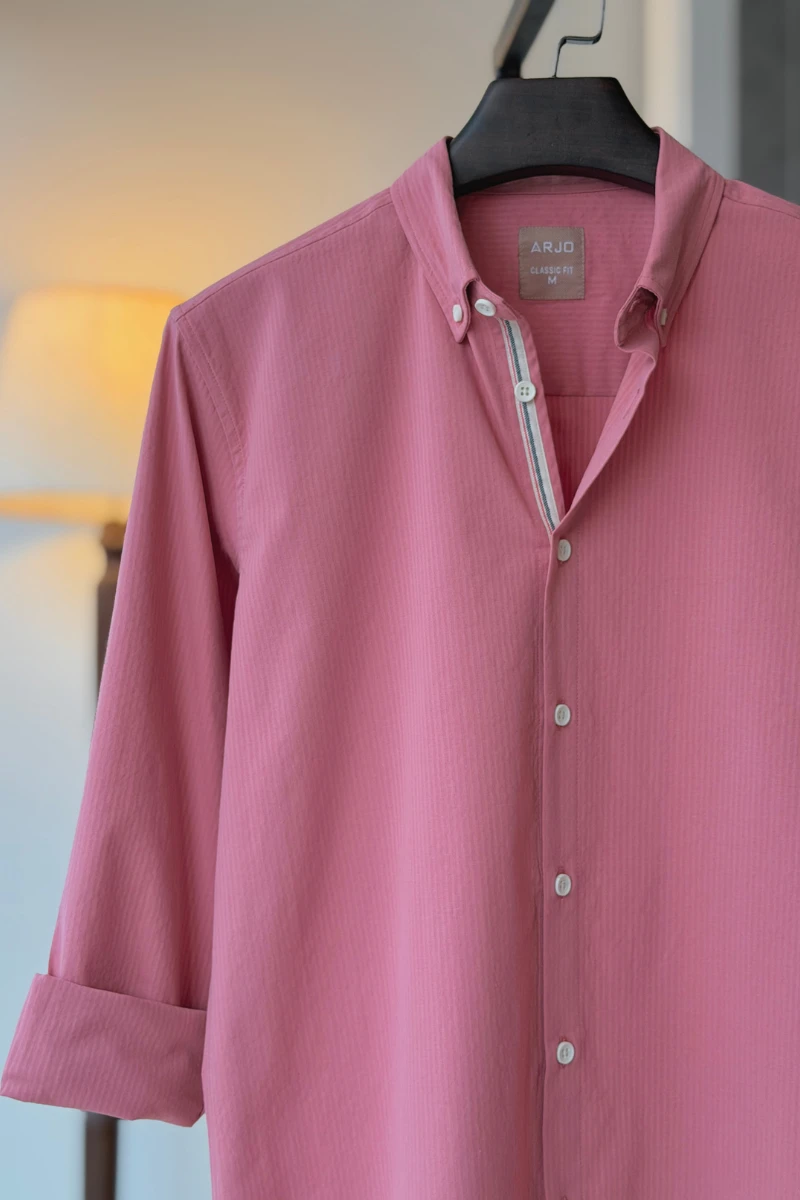 Salmon Pink With Twill Tape Seersucker Shirt Salmon Pink With Twill Tape Seersucker Shirt