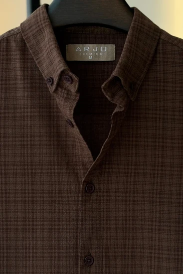 Smoky Brown Grey Check Pattern Shirt
