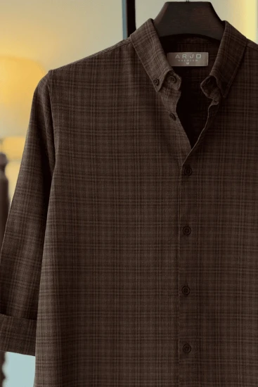 Smoky Brown Grey Check Pattern Shirt