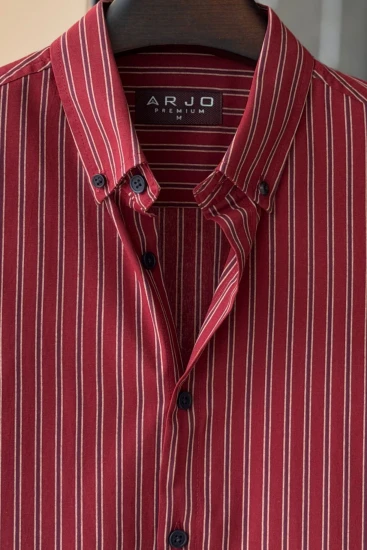 Burgundy With Blue And Off-White Stripes Premium Shirt