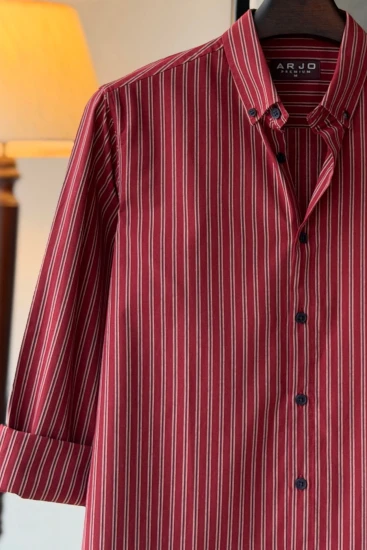 Burgundy With Blue And Off-White Stripes Premium Shirt