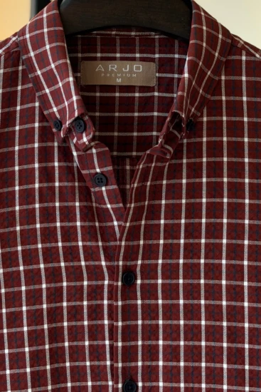 Rust Maroon With White And Navy Windowpane Check Shirt