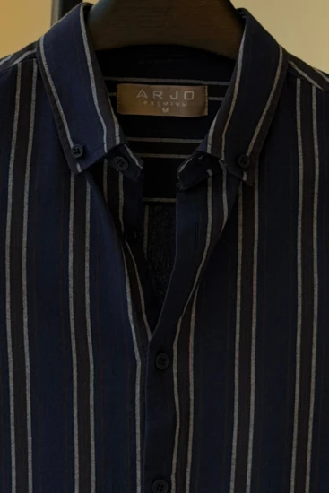 Navy Blue With White And Brown Stripes Shirt