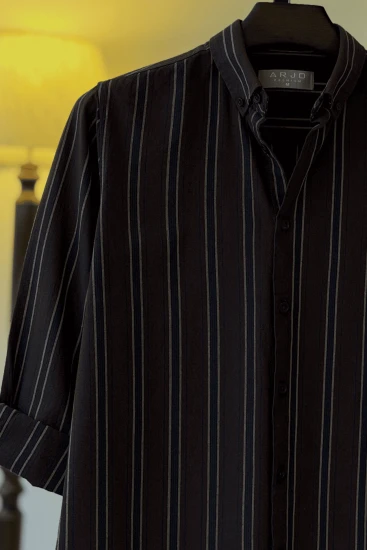 Dark Brown With Blue And Beige Stripes Shirt