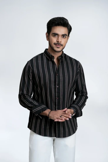 Black With White And Brown Stripes Shirt