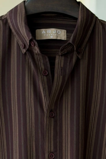 Charcoal Grey With Beige Stripes Shirt