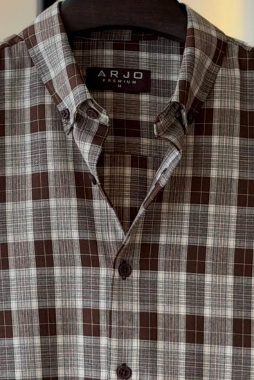 Grey-Off-White & Chocolate Plaid Premium Shirt