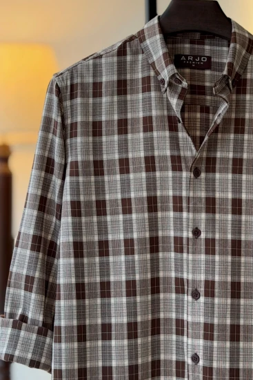 Grey-Off-White & Chocolate Plaid Premium Shirt