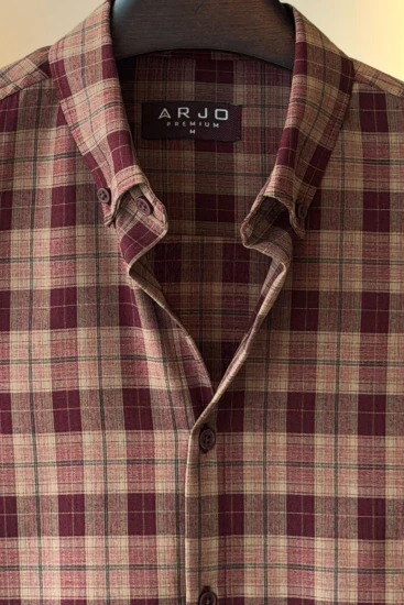 Light Olive-Deep Maroon & Black Plaid Premium Shirt