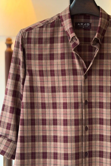 Light Olive-Deep Maroon & Black Plaid Premium Shirt