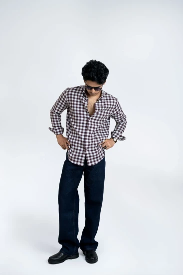 Chocolate & White Herringbone Check Shirt