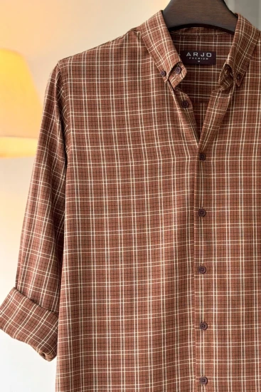Light Brown with White & Black Check Premium Shirt