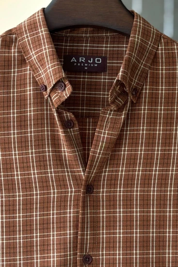 Light Brown with White & Black Check Premium Shirt