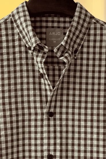 Chocolate with White Check Seersucker Shirt