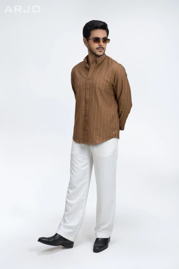 Golden Brown with Off White Stripes Premium Shirt