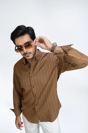 Golden Brown with Off White Stripes Premium Shirt