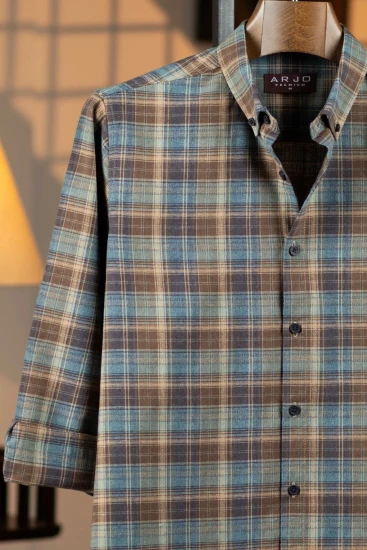 Icy Blue with Chocolate-Brown Plaid Premium Shirt