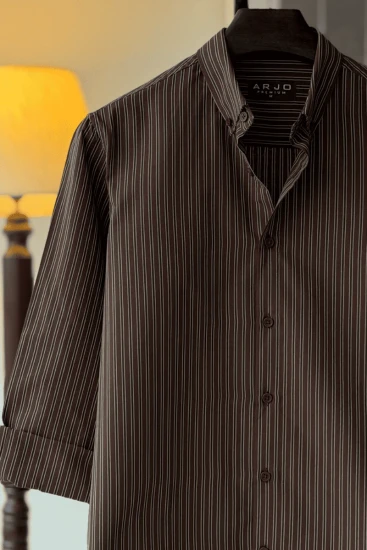 Chocolate with Black & Off-white Stripes Premium Shirt