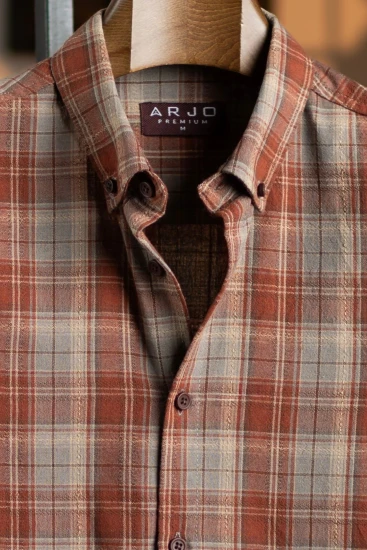 Brownish Red with Powder Blue Plaid Premium Shirt
