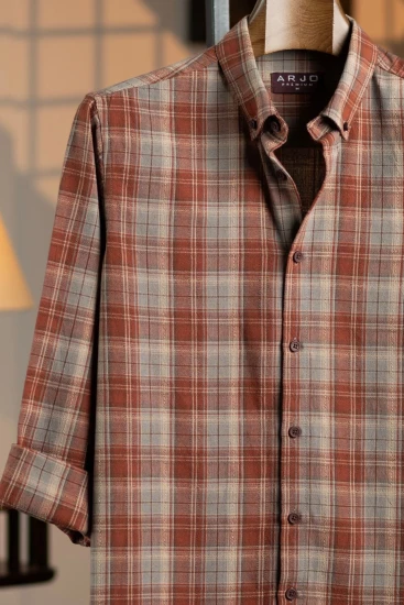 Brownish Red with Powder Blue Plaid Premium Shirt