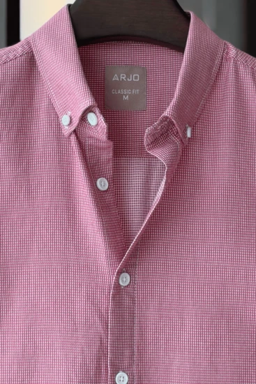Flamingo Pink with Maroon & White Micro Check Shirt