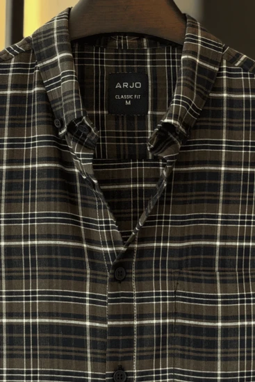 Deep Olive with Black & White Plaid Shirt