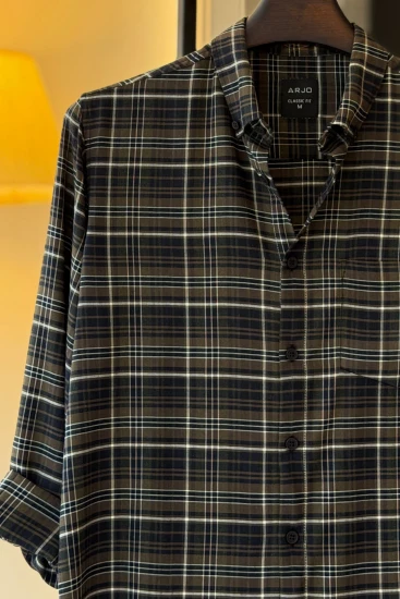 Deep Olive with Black & White Plaid Shirt