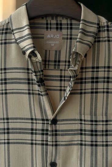 Khaki with Black Plaid Shirt