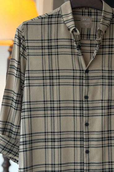 Khaki with Black Plaid Shirt