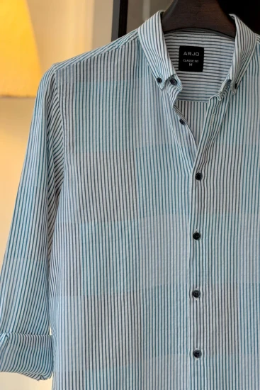 White with Sky-Navy-Aqua Blue Stripes Shirt