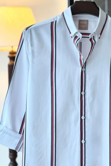 White with Black & Red Stripes Shirt