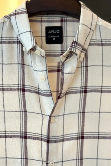 Off-white with Tyrian Purple & Gray Check Shirt