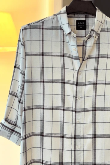 Off-white with Tyrian Purple & Gray Check Shirt