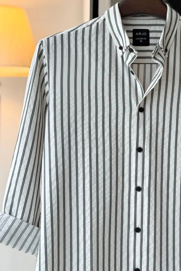 White with Black Stripes Seersucker Shirt