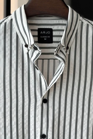 White with Black Stripes Seersucker Shirt